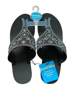 Sun and Sky size Medium (7-8) NWT rhinestone ladies wedge heel flip-flops